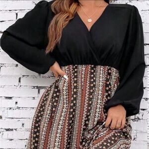 Boho Floral Print dress w/ Lantern sleeves
